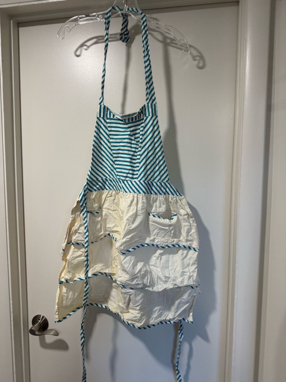 Striped Halter Apron in Teal and Cream